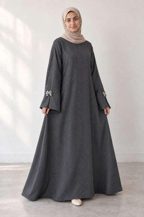 Bow Cuff Abaya in gray