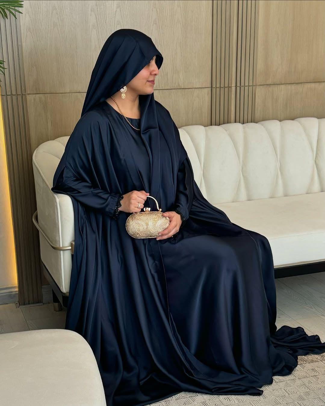 Navy blue Korean silk abaya gown